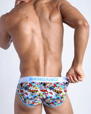 Back view of model wearing the BANG ONE Men’s beathable cotton briefs for men by BANG! Offers light compression for perfect contouring to the body and second-skin fit.