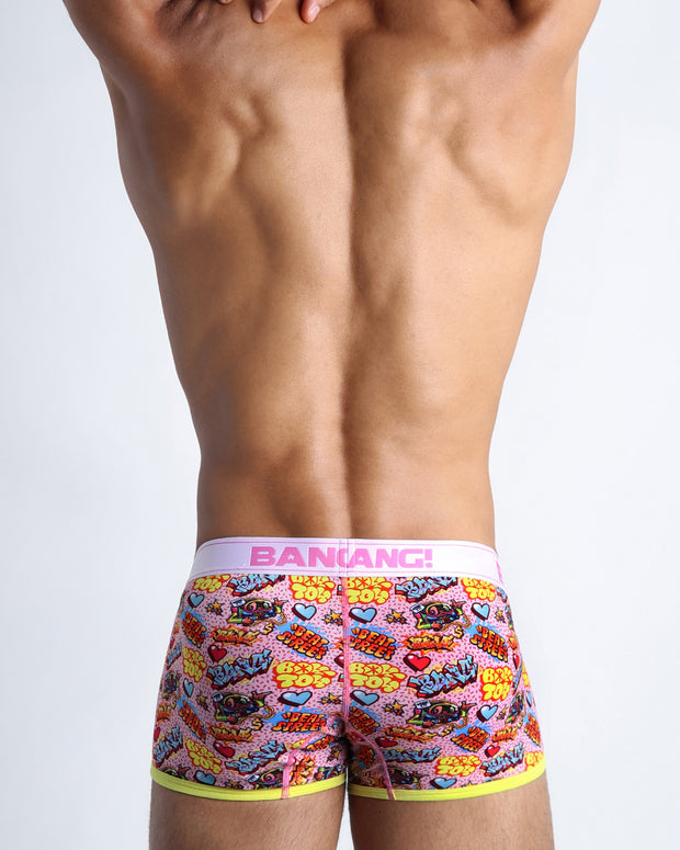Back view of model wearing the BOY TOY men’s beathable cotton boxer briefs  for men by BANG! Underwear trunks provide all-day comfort and secure fit.