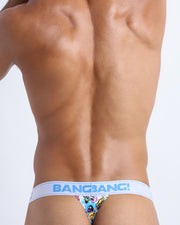 Male model wearing the BANG ONE premium soft cotton thong by BANG! Clothes. Offers a silky feeling in contact with skin and natural breathability. 