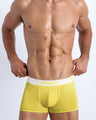 Sexy male model wearing the BANGNANARAMA YELLOW soft cotton underwear for men by BANG! Clothing the official brand of men's underwear.