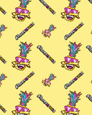 FOREVER WILD print with fun pineapples with sunglasses with a soft yellow background