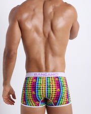 Back view of model wearing the GUILTY PLEASURE Men’s beathable cotton boxer briefs  for men by BANG! Underwear trunks provide all-day comfort and secure fit.