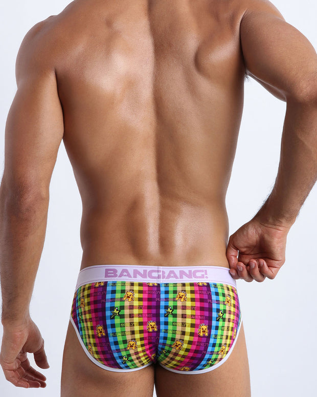 Back view of model wearing the GUILTY PLEASURE Men’s beathable cotton briefs for men by BANG! Offers light compression for perfect contouring to the body and second-skin fit.