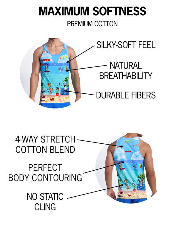 Infographic showing the premium cotton quality used by Bang! for their Cotton Tank Top. it&