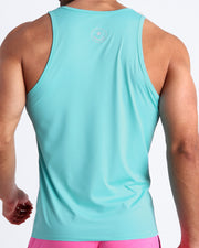 Back view of the CELESTIAL BLUE men's fitness tank top in a blue color by BANG! menswear Miami.