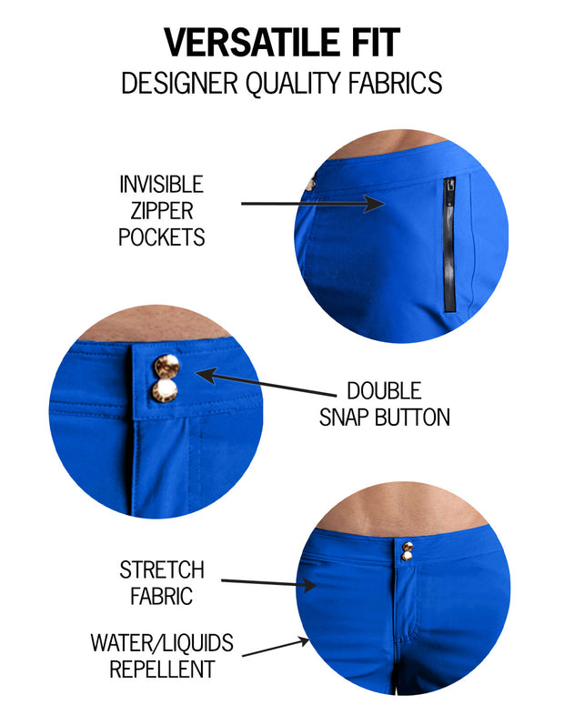 Infographic explaining shorter inseam and leg length on BANG! Miami shorts premium fit designer quality