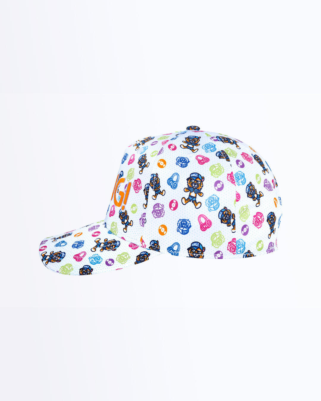 Side view of HEY MISTER TJ top quality athletic hat built for high-intensity action like golfing, tennis, fishing, or working out. The lightweight fabric is designed so you can perform your best with a pre-curved visor to keep the sun out.