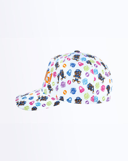 Side view of HEY MISTER TJ top quality athletic hat built for high-intensity action like golfing, tennis, fishing, or working out. The lightweight fabric is designed so you can perform your best with a pre-curved visor to keep the sun out.