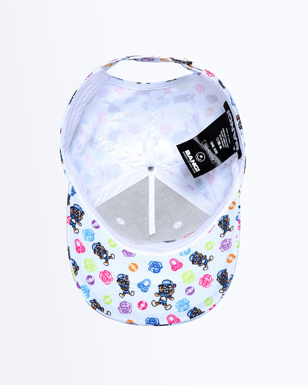 Bottom View Bang! Clothing HEY MISTER TJ streetwear fitted hat in a white color is structured to battle the heat with ventilation eyelets for extra breathability designed by Bang! The official brand of menswear.