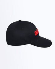 Side View Bang! Clothing HIGH BLACK streetwear fitted hat in a black color is structured to battle the heat with ventilation eyelets for extra breathability designed by Bang! The official brand of menswear.