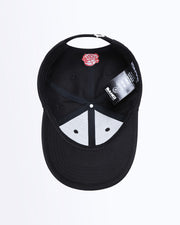 Bottom view Bang! Clothing HIGH BLACK streetwear fitted hat in a black color is structured to battle the heat with ventilation eyelets for extra breathability designed by Bang! The official brand of menswear.