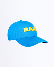 Side view of HIGH BLUE top quality athletic hat built for high-intensity action like golfing, tennis, fishing, or working out. The lightweight fabric is designed so you can perform your best with a pre-curved visor to keep the sun out.