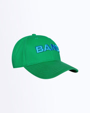 Side view of HIGH GREEN top quality athletic hat built for high-intensity action like golfing, tennis, fishing, or working out. The lightweight fabric is designed so you can perform your best with a pre-curved visor to keep the sun out.
