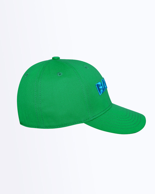 Side View Bang! Clothing HIGH GREEN streetwear fitted hat in a green color is structured to battle the heat with ventilation eyelets for extra breathability designed by Bang! The official brand of menswear.