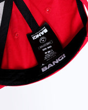 Side View Bang! Clothing HIGH RED streetwear fitted hat in a red color is structured to battle the heat made of 100 percent cotton with by Bang! The official brand of menswear.