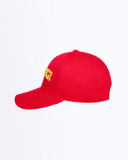 Side view of HIGH RED top quality athletic hat built for high-intensity action like golfing, tennis, fishing, or working out. The lightweight fabric is designed so you can perform your best with a pre-curved visor to keep the sun out.