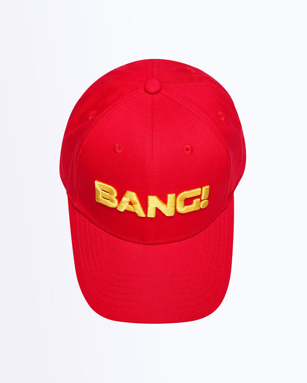 Top View Bang! Clothing HIGH RED streetwear fitted hat in a red color is structured to battle the heat with ventilation eyelets for extra breathability designed by Bang! The official brand of menswear.