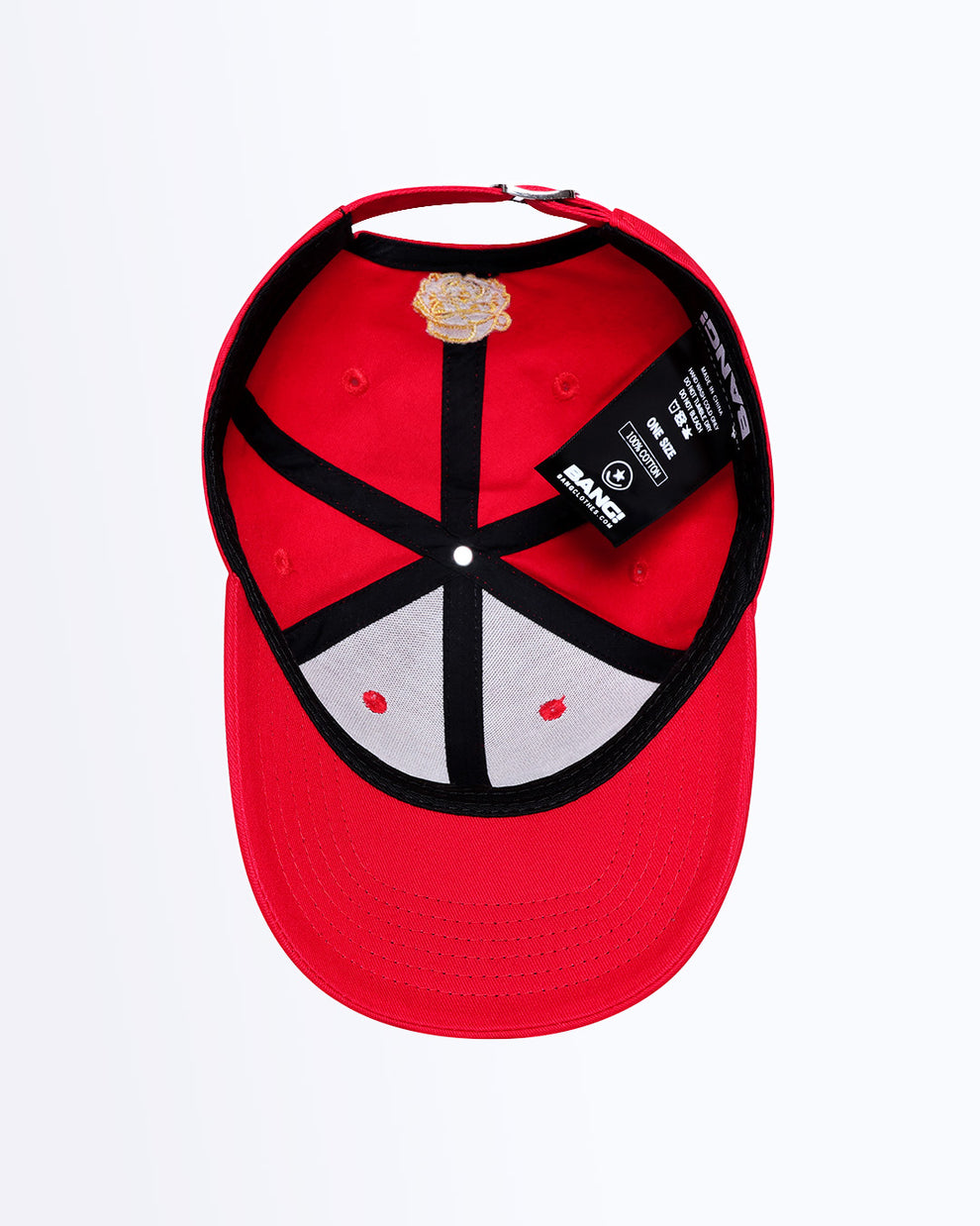 Bottom view of the unisex performance hat by Bang! Of Miami. It’s 4-needle moisture-wicking inner sweatband will keep you dry.