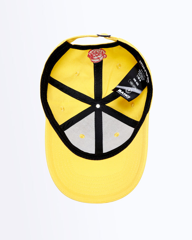 Bottom view of HIGH YELLOW top quality athletic hat built for high-intensity action like golfing, tennis, fishing, or working out. The lightweight fabric is designed so you can perform your best with a pre-curved visor to keep the sun out.