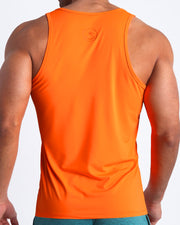 Back view of the IMPACT ORANGE men's workout tank top in bright orange color by BANG! menswear Miami.