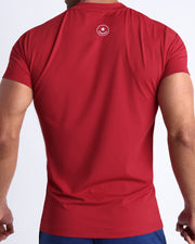 Back view of the MAJESTIC RED men's fitness shirt in a red color by BANG! menswear Miami.