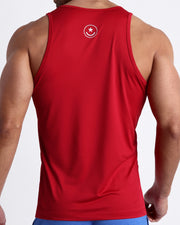 Back view of the MAJESTIC RED men's s fitness tank top in a hot red color by BANG! menswear Miami.