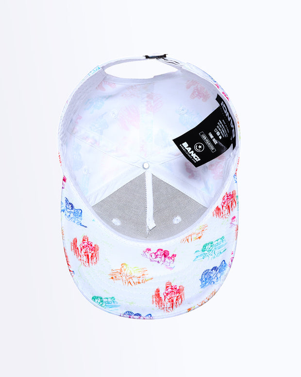 Bottom View Bang! Clothing OH L’AMOUR streetwear fitted hat in a white color is structured to battle the heat with ventilation eyelets for extra breathability designed by Bang! The official brand of menswear.