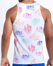 Back view of the OH L'AMOUR men’s tank top in cotton by BANG! inspired by 80s techno band erasure and Toile de Jouy scenes.