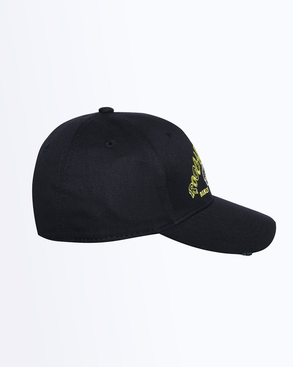 Side View Bang! Clothing ROOOAAR streetwear fitted hat in a black color is structured to battle the heat with ventilation eyelets for extra breathability designed by Bang! The official brand of menswear.