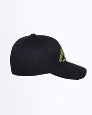 Side View Bang! Clothing ROOOAAR streetwear fitted hat in a black color is structured to battle the heat with ventilation eyelets for extra breathability designed by Bang! The official brand of menswear.