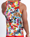 Back view of men's SUPER POP men's cotton tank top made by Bang! Clothing the official brand of menswear from Miami. 