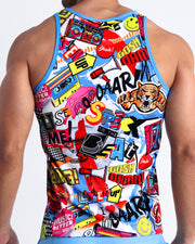 Back view of men's SUPER POP men's tank top made by Bang! Clothing the official brand of menswear from Miami. 