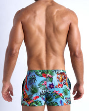 Back view of the DISCO JUNGLE  beach shorts for men made by the Bang! official brand of men's beachwear.