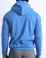 Back view of men's high quality outdoor jacket in a solid blue color. Suitable for daily, school, work, jogging and hanging out in Winter.