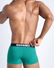Back view of model wearing the EDEN GREEN men’s beathable cotton boxer briefs  for men by BANG! Underwear trunks provide all-day comfort and secure fit.
