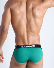 Back view of model wearing the EDEN GREEN Men’s beathable cotton briefs for men by BANG! Offers light compression for perfect contouring to the body and second-skin fit.