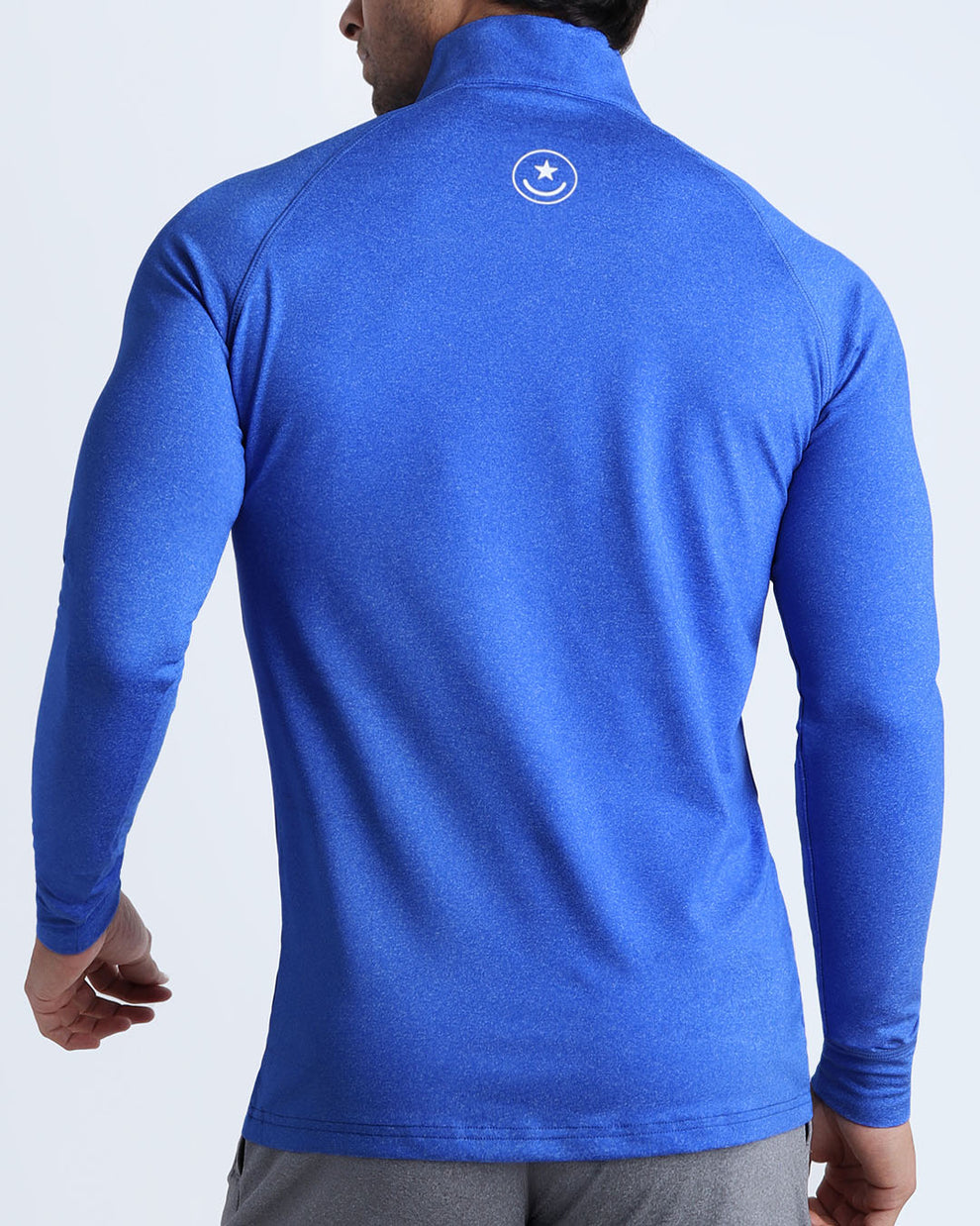 Back view of the ELECTRIC BLUE men's fitness pullover shirt in royal blue color by BANG! menswear Miami.