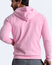 Back view of men's high quality outdoor jacket in a solid pink color. Suitable for daily, school, work, jogging and hanging out in Winter.