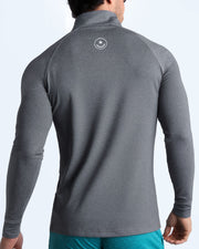 Back view of the FIRM GREY men's fitness pullover shirt in a dark gray color by BANG! menswear Miami.