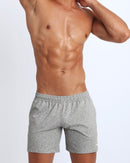Front view of a sexy male model wearing BANG Miami jogger shorts workout calisthenics yoga chill lightweight odor free sweat proof