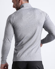 Back view of the GREY ANATOMY men's fitness pullover shirt in a light grey color by BANG! menswear Miami.