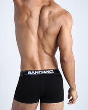 Back view of model wearing the MAX BLACK men’s beathable cotton boxer briefs for men by BANG! Underwear trunks provide all-day comfort and secure fit.