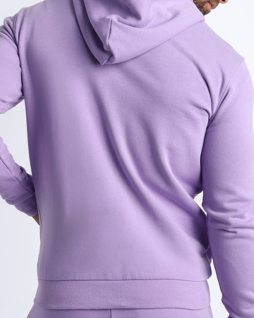 Back view of men's high quality outdoor jacket in a solid violet light purple color. Suitable for daily, school, work, jogging and hanging out in Winter.