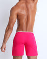 Backside view of men's gym calisthenical sweatshorts from Bang! Clothes brand with low-rise sit and shape-enhancing cuts.