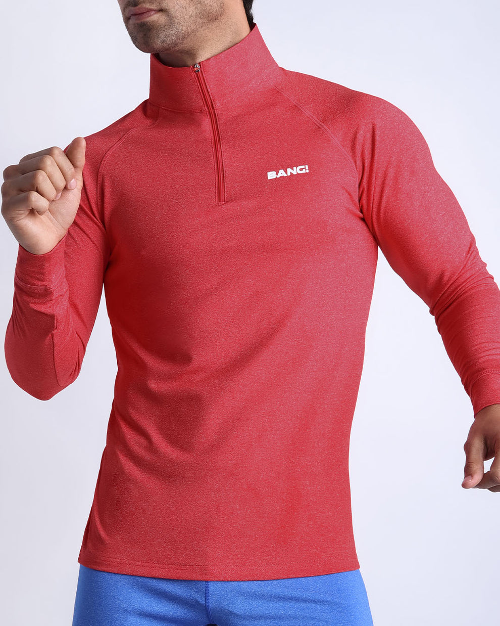 Back view of the READY RED men's fitness pullover shirt in a cool red color by BANG! menswear Miami.