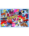 Premium BANG! Clothing  lint-free absorbent towel for the beach and pool in white color with an energetic comics-style graphics in bold colors by BANG! Clothes based in Miami, Florida. 