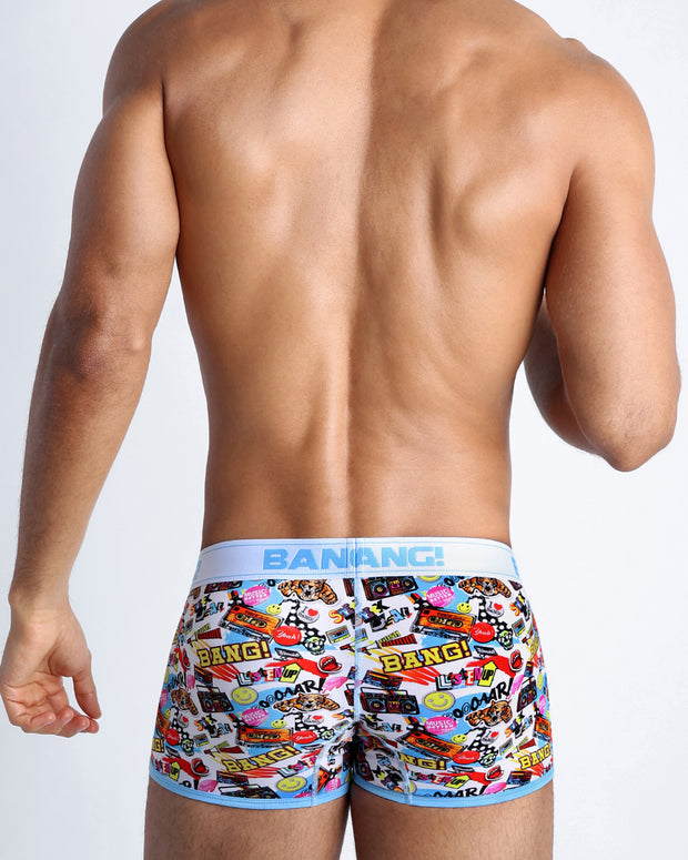 Back view of model wearing the SUPER POP men’s beathable cotton boxer briefs for men by BANG! Underwear trunks provide all-day comfort and secure fit.