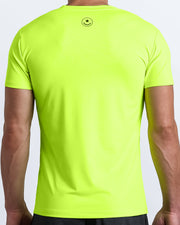 Back view of the ULTRA NEON men's fitness shirt in a fluorescent color by BANG! menswear Miami.
