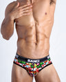 Front view of a sexy male model wearing a BANG! cotton briefs for men in the YEAH YEAH offering a perfect fit.