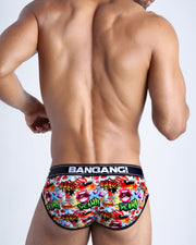 Back view of model wearing the YEAH YEAH Men’s beathable cotton briefs for men by BANG! Offers light compression for perfect contouring to the body and second-skin fit.